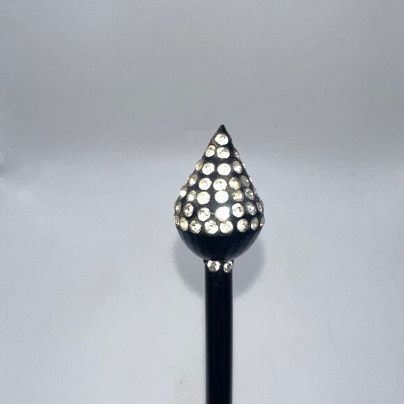 Antique retro Art Deco black celluloid clear glass rhinestones hair stick pin - Picture 7 of 9